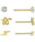 3-Pc. Set Cubic Zirconia, Snake, & Lightening Bolt Stud Earrings in Gold-Plated Sterling Silver, Created for Macy's