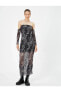 Фото #4 товара Maksi Transparan Straplez Elbise Astarlı Gotik Temalı Baskılı
