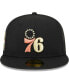 ფოტო #3 პროდუქტის Men's Black Philadelphia 76ers Floral Side 59FIFTY Fitted Hat