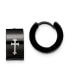 ფოტო #1 პროდუქტის Stainless Steel Black IP-plated Hinged Hoop Cross Earrings