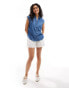 JDY short sleeve denim shirt in mid blue