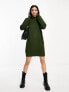 Vero Moda knitted funnel neck mini dress in khaki M - фото #3