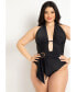 Фото #3 товара Plus Size Twist Halter Swimsuit With Underwire Detail - 24, Black