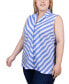 Фото #4 товара Plus Size Sleeveless Collared Chevron Striped Blouse