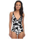 Фото #1 товара NWT Women's Black Tommy Bahama Hawaii Floral OTS V-Neck Cup One-Piece Sz. 8