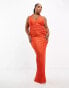 Фото #3 товара ASOS DESIGN Curve plunge halter cowl back plisse maxi dress in orange