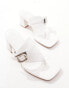 ASOS DESIGN Hickery buckle detail toe thong block heeled mid sandals in white