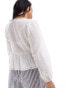 ASOS DESIGN Curve long sleeve square neck blouse with lace inserts in cream