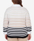 Фото #2 товара Plus Size Neutral Territory Collar Trimmed Embellished Stripe Two in One Sweater