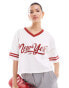 Фото #2 товара Miss Selfridge short sleeve V neck New York tipped cropped t-shirt in white and red