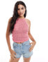 Mango knitted halter crochet top in pink