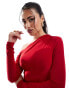 Фото #1 товара Kaiia slinky off shoulder long sleeve top co-ord in red