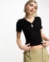 Noisy May ribbed keyhole detail top in black