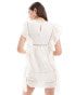 & Other Stories ruffle sleeve mini dress with broderie and ladder trim detail in off white