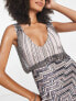 Фото #10 товара ASOS DESIGN embellished cami midi dress with beaded fringe in taupe