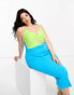 Фото #4 товара ASOS DESIGN Curve knitted maxi dress with twist front in colour block in lime & blue