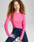 ფოტო #1 პროდუქტის Women's Funnel-Neck Sheer Long-Sleeve Knit Top, Created for Macy's