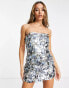 Фото #2 товара ASOS DESIGN embellished mini bandeau dress with diamante and disc sequin detail in silver