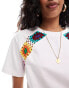 Object t-shirt with rainbow crochet panels in white