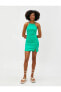 Düz Yaka Düz Yeşil Kısa Kadın Elbise 3sal80009ıw