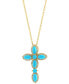 ფოტო #1 პროდუქტის EFFY® Turquoise & Diamond (1/5 ct. tw.) Cross 18" Pendant Necklace in 14k Gold