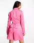 Stradivarius cropped satin co-ord blazer in pink Розовый, XS - фото #2