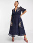 Фото #4 товара Hope & Ivy Plus Claudine embroidered dress in navy