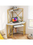 Space-Saving Corner Computer Desk with with Hutch and Keyboard Tray White and Golden - фото #2