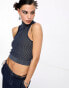 COLLUSION knitted washed cropped sleeveless vest in denim-look blue