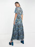 ASOS DESIGN angel sleeve midi tea dress in floral dip dye print