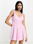 Фото #1 товара ASOS DESIGN linen tie cross strap swing mini sundress with godets in pink