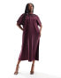 Фото #1 товара ASOS DESIGN Curve satin oversized midi tshirt dress in burgundy