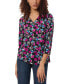 Women's Printed Moss-Crepe 3/4-Sleeve Top Jones Black, L - фото #1