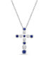ფოტო #1 პროდუქტის Lab Grown Blue and Lab Grown White Sapphire (7/8 ct. t. w.) Bezel Set Cross Pendant Necklace Set in Sterling Silver