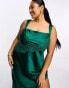 Фото #4 товара ASOS DESIGN Curve exclusive satin lace applique detail maxi dress in forest green