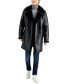Фото #1 товара Men's Long Pleather Double Breasted Coat with Faux Shearling Cuff and Collar