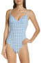 Tory Burch Women's 187524 Blue Check in Plaid One-Piece Swimsuits Size M