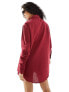 Фото #5 товара Esmee oversized linen beach long sleeve shirt co-ord in berry red