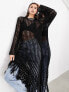 Фото #7 товара ASOS EDITION long sleeve open knit maxi dress with tassels in black