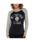 ფოტო #1 პროდუქტის Women's Black, Heather Gray Distressed Pittsburgh Steelers Waffle Knit Raglan Long Sleeve T-shirt