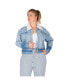 ფოტო #1 პროდუქტის Women's Plus Size Denim Trucker Jacket with Detachable Sherpa Collar