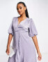 Фото #6 товара Flounce London satin puff sleeve maxi wrap dress in light blue satin