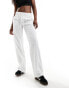 Bershka tie waist wide leg utility trousers in white