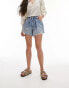 Topshop pleated denim short in bleach