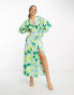 ASOS DESIGN plunge batwing maxi dress in green retro floral GRÜN, RETRO-BLUMEN, 34 - фото #4