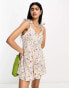 Фото #2 товара ASOS DESIGN linen tie cross strap swing mini sundress with godets in ditsy floral