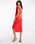 Фото #6 товара ASOS DESIGN drape satin wrap midi dress in red