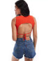 Фото #4 товара Pimkie knit rib strappy back detail crop top in red