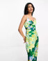 Фото #2 товара Never Fully Dressed satin midaxi dress in green marble print