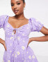 ASOS DESIGN Petite mini tea dress in purple leopard and daisy print Цветочный принт, US 0 - фото #6